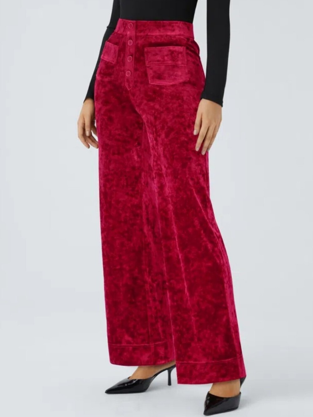 NWT Halara High Waist Straight Leg Velvet Casual Pants Burgundy Velour Medium